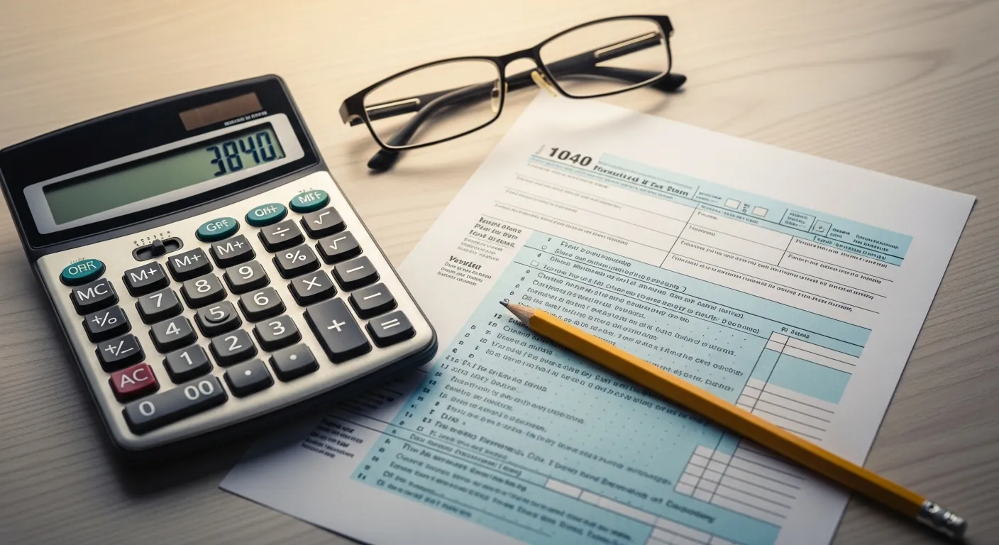 Tax documents, calculator, and financial reports on a desk representing American tax burden analysis